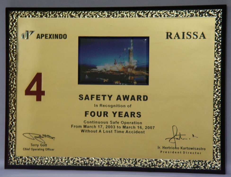 Apexindo’s Rig Raissa achieved a commendable 4 years of operation without recording a Loss Time Accident