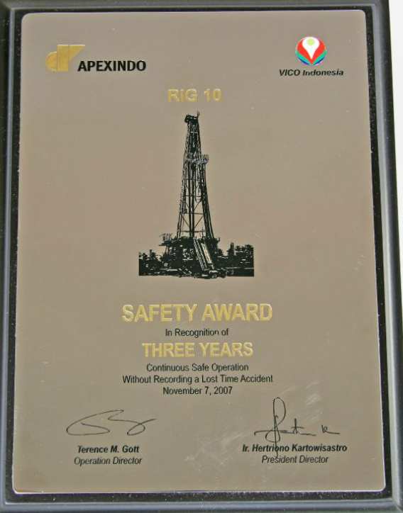 Apexindo’s Rig 10 achieved a commendable 3 Years of Operation without recording a Loss Time Accident