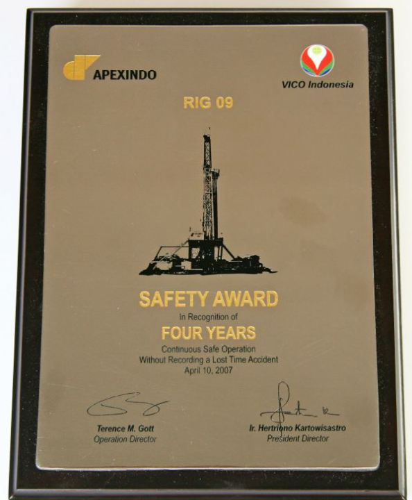 Apexindo’s Rig 9 achieved a commendable 4 Years of Operation without recording a Lost Time Injury