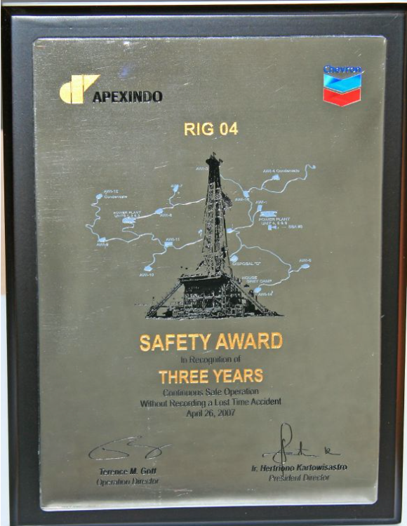 Apexindo’s Rig 4 achieved a commendable 3 years of operation without recording a Loss Time Accident