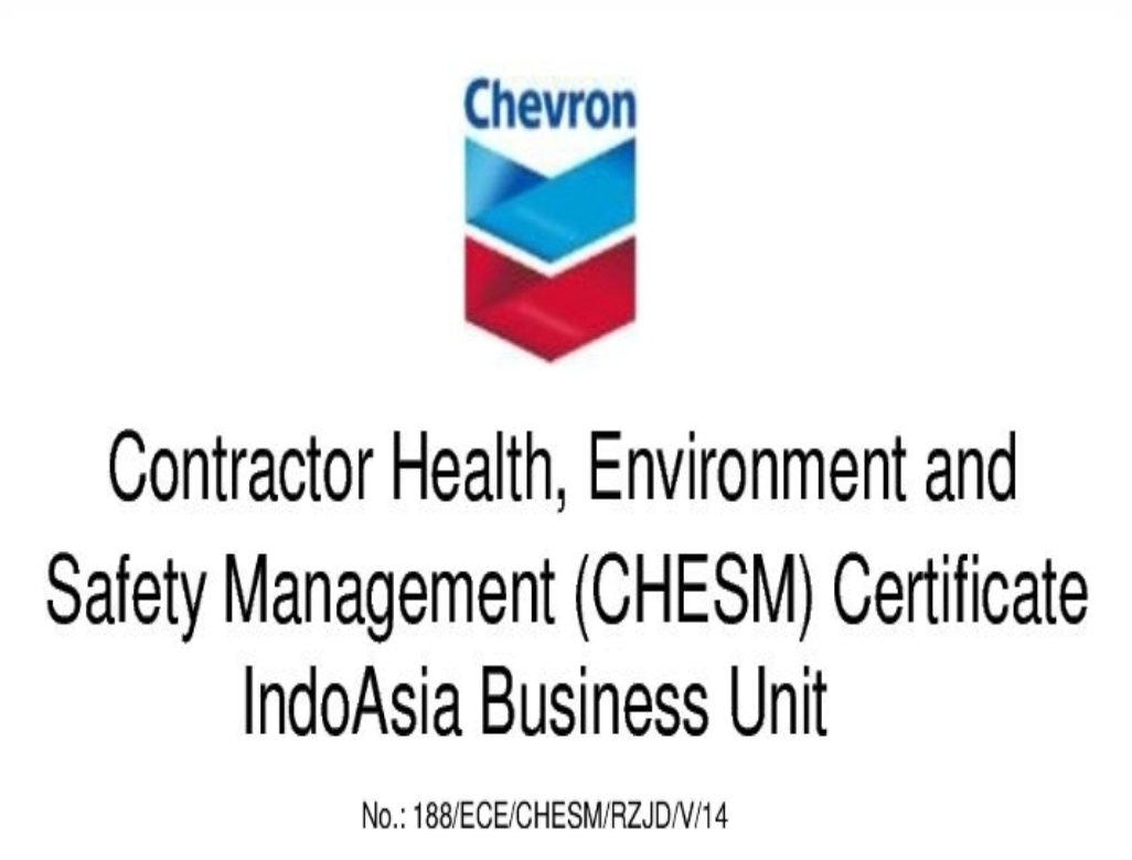 Apexindo received an “A” rating from Chevron through its Contractor Health, Environment and Safety Management (CHESM)