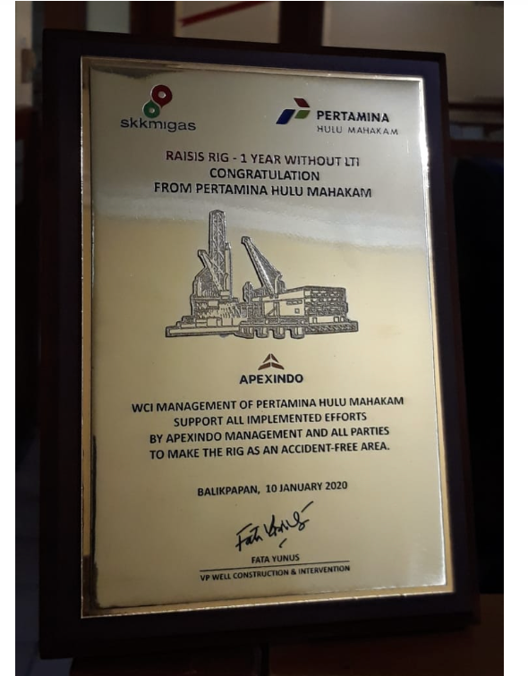 Rig Raisis reaching 1 year without Lost Time Incident / LTI