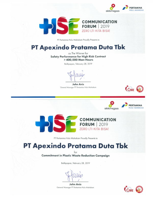 Company’s commitment in plastic waste reduction campaign and safety performances for high risk contract > 400,000 man hours