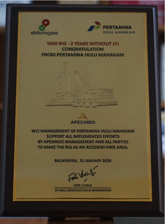 2 years without Lost Time Incident/LTI in Rig Yani