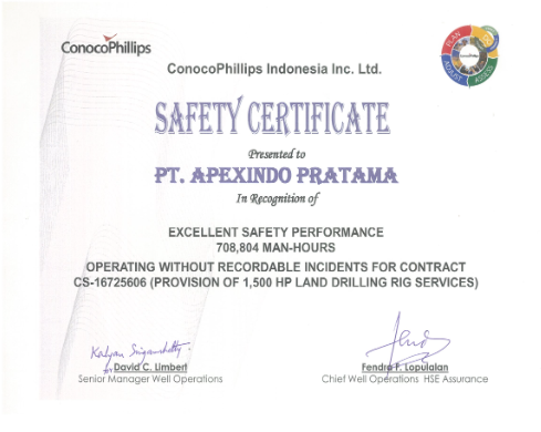 Apexindo Rig 10 received an award from ConocoPhillips Indonesia Inc. Ltd.