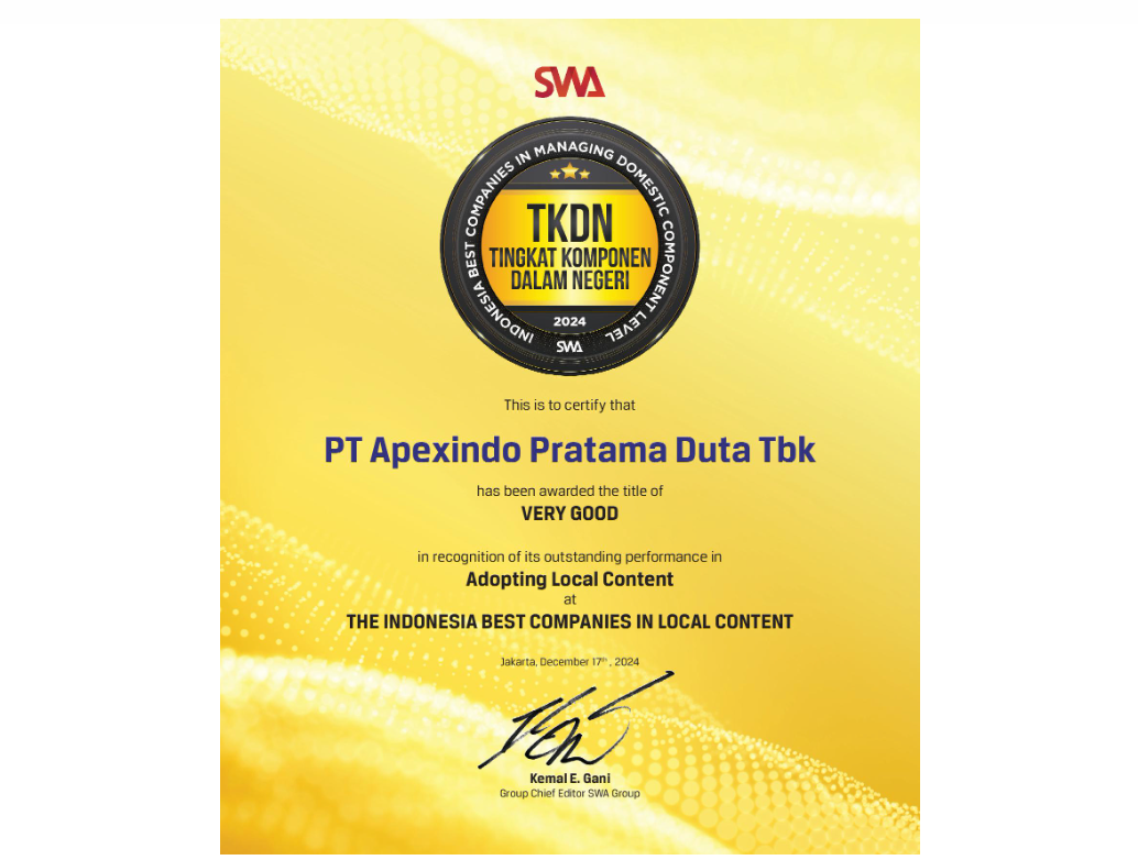 Apexindo awarded the title of “Very Good” in Adopting Local Content